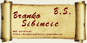 Branko Sibinčić vizit kartica